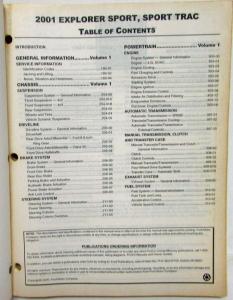 2001 Ford Explorer Sport Trac Service Shop Repair Manual Set Vol 1 & 2