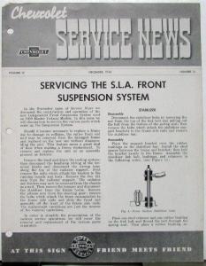 1938 Chevy Service News SLA Front Suspension System Vol 12 No 12 Tech Bulletin