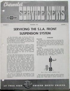 1938 Chevy Service News SLA Front Suspension System Vol 12 No 12 Tech Bulletin