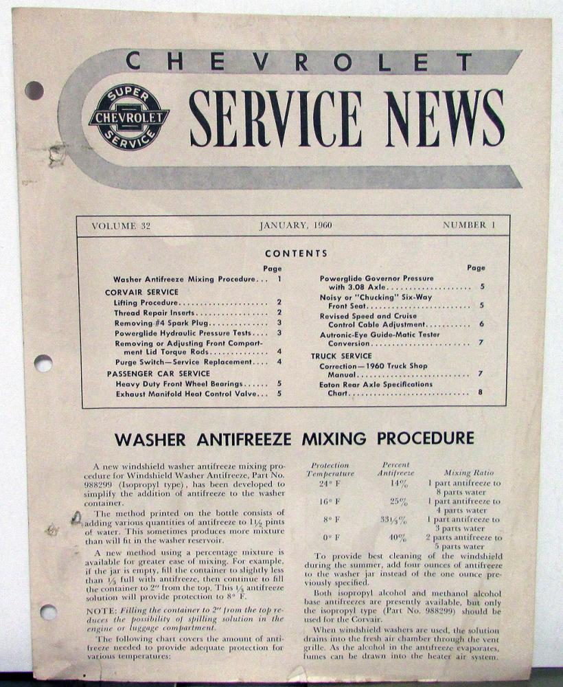 1960 Chevrolet Service News Corvair Service Vol 32 No 1 Tech Bulletin Original