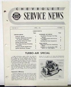 1960 Chevrolet Service News Turbo Air Special Vol 32 No 4 Tech Bulletin Original