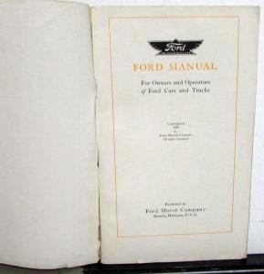 1919 1920 Ford Owners and Operators Manual ORIGINAL Model T Care & Operation