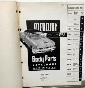1952 Mercury Dealer Body Parts Book Catalog Monterey Coupe Sedan Station Wagon