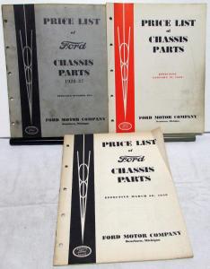 1928-1939 Ford Dealer Chassis Parts Price List Books Set Of 3 Catalogs