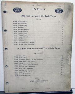 1935 Ford Dealer Body Parts List Book Catalog DeLuxe Standard Coupe Pickup Panel