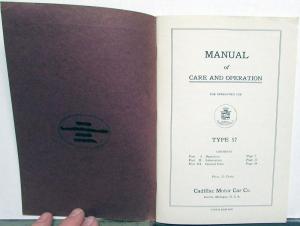 1918 1919 Cadillac Owners Manual Original Type 57 Rare Care and Operation Orig