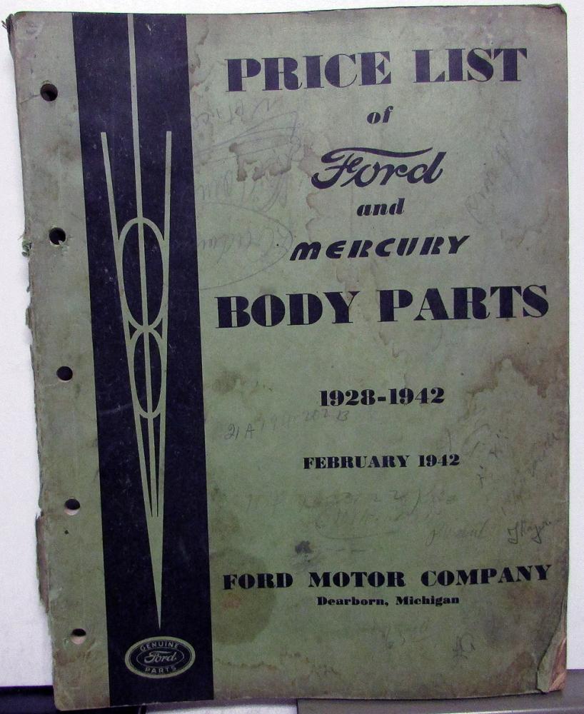1928-1942 Ford & Mercury Dealer Body Parts Price List Book Catalog Car & Truck