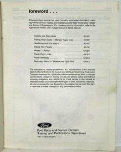 1987 Ford Ranger Pickup Bronco II Service Shop Repair Manual Supplement
