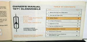Original 1971 Oldsmobile 442 F85 Cutlass Supreme Vista Cruiser Owners Manual