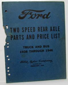 1938-1946 Ford Dealer Truck & Bus Two Speed Rear Axle Parts & Price List Book