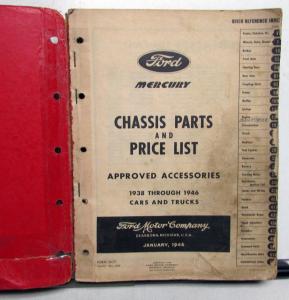 1938-1946 Ford Mercury Dealer Chassis Parts Book Price List Accessories Catalog