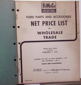 1928-1951 Ford Dealer Parts Accessories Wholesale Net Price List Book Car Truck