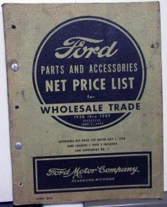 1928-1949 Ford Dealer Parts Accessories Wholesale Net Price List Book Car Truck