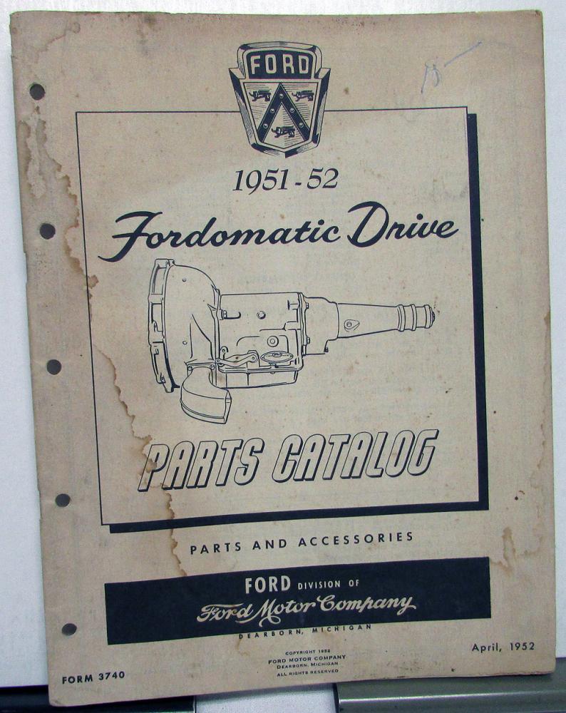 1951 1952 Ford Dealer Parts Catalog Book Fordomatic Drive Transmission
