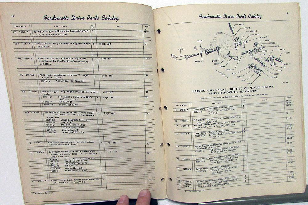 1951 1952 Ford Dealer Parts Catalog Book Fordomatic Drive Transmission