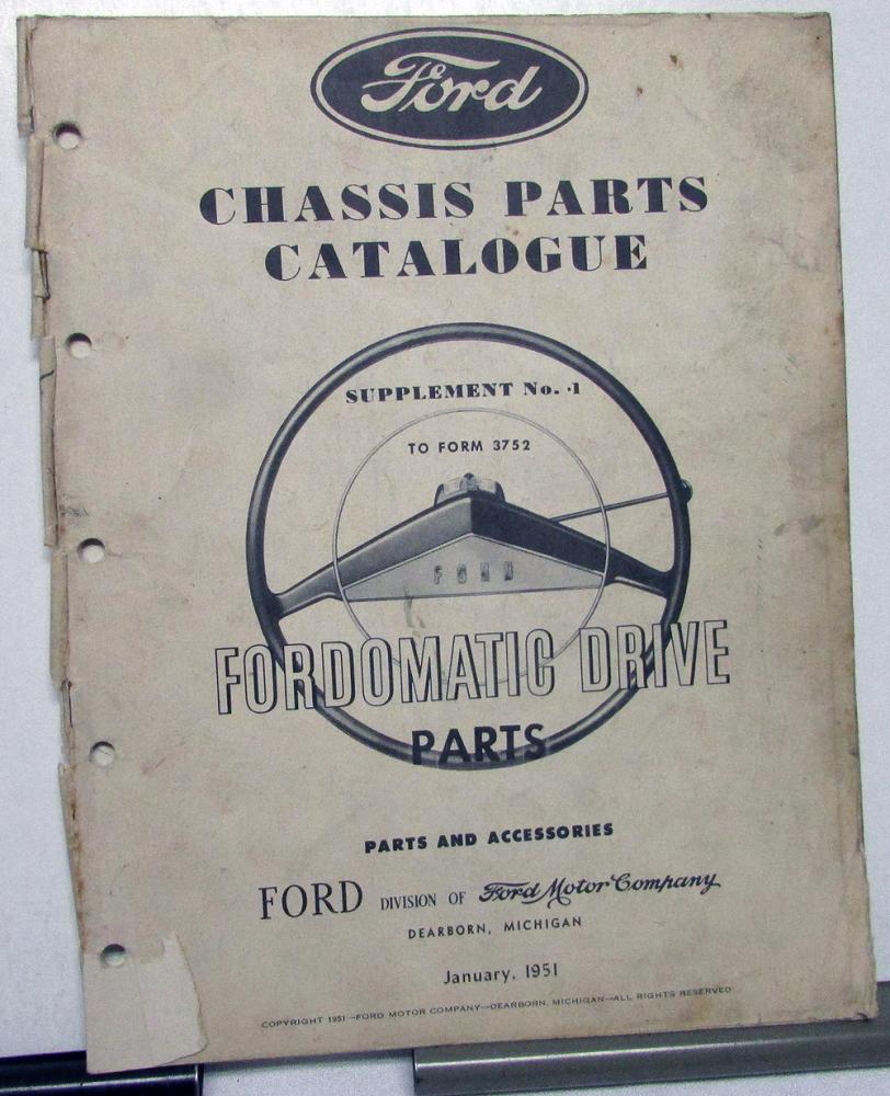 1950 1951 Ford Dealer Parts Catalog Book Fordomatic Drive Trans
