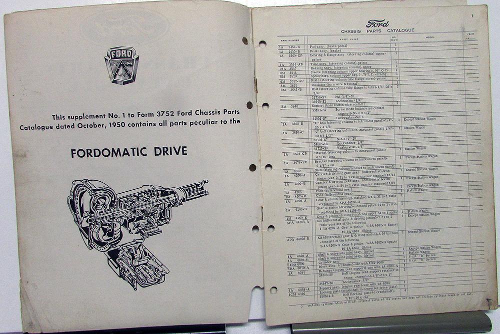 1950 1951 Ford Dealer Parts Catalog Book Fordomatic Drive Trans