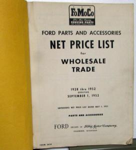 1928-1952 Ford Dealer Parts Accessories Wholesale Net Price List Book FoMoCo