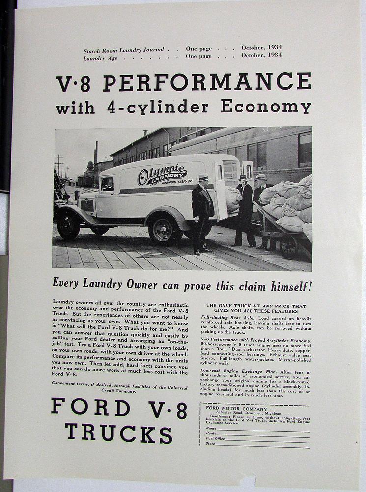 1934 Ford Panel Truck Olympic Laundry Ad Proof Starch Room