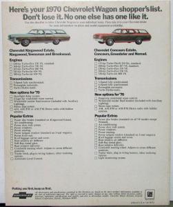 1970 Chevrolet Wagons Kingswood Townsman Brookwood Concours Nomad Sales Brochure