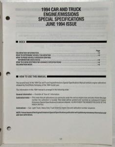 1994 Ford Car & Truck Engine Emission Special Specifications Issue Manual
