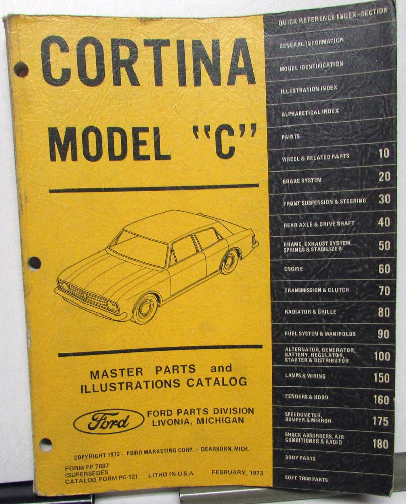 1967-1970 Ford Cortina Dealer Master Parts & Illustrations Catalog Book Model C