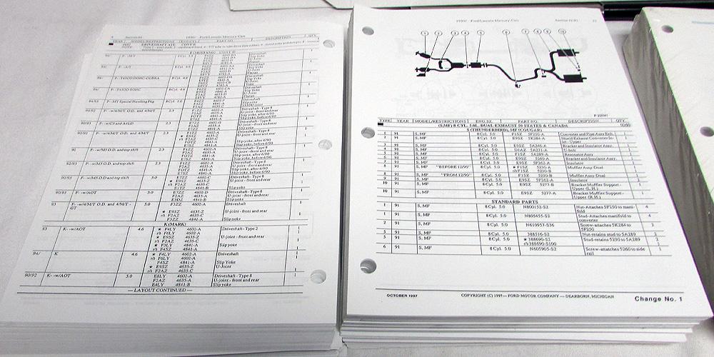 1990 Ford Lincoln Mercury Master Parts Catalog Text Mustang TBird Cougar