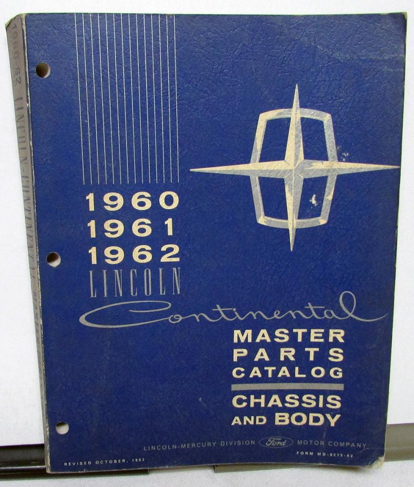 19601962 Lincoln Dealer Master Chassis & Body Parts Catalog Book