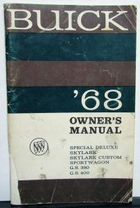 1968 Buick GS 400 350 Custom Special Deluxe Sportwagon Owners Manual Orig