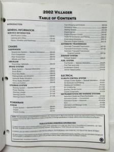 2002 Ford Motor Company Mercury Villager Service Shop Repair Manual