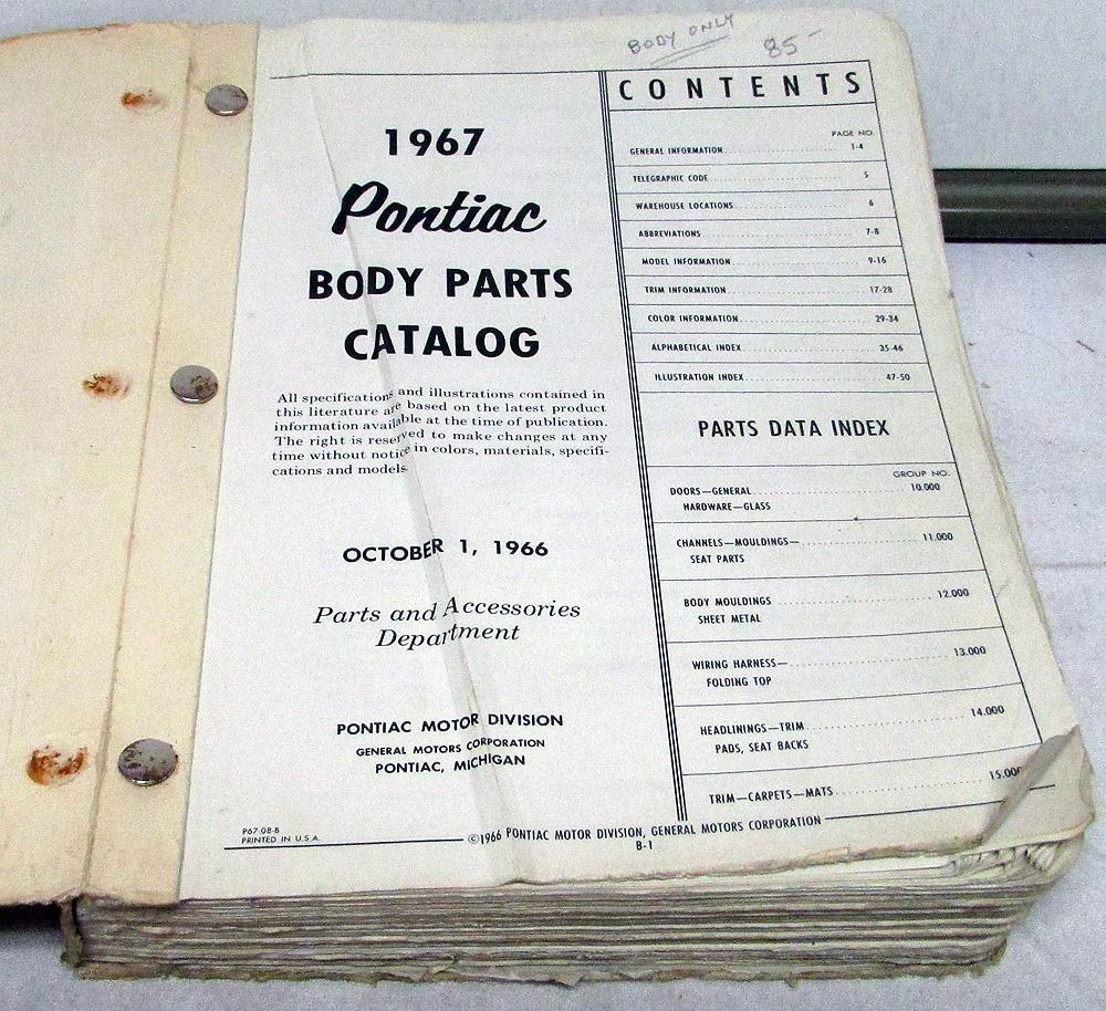 19551967 Pontiac Body Parts Catalog Book GTO Catalina LeMans Text