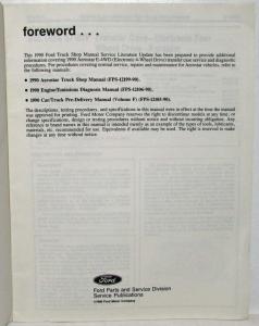 1990 Ford Aerostar Truck Service Shop Manual Supplement
