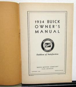 1934 Buick 40 50 60 90 Series Owners Manual Original