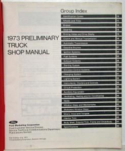 1973 Ford Truck Preliminary Service Shop Repair Manual