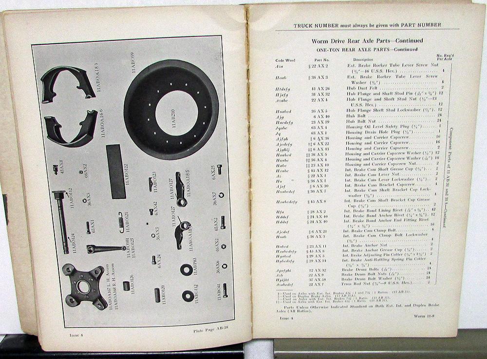 19141920 Mack Truck Dealer Parts Book Catalog AB 1 11/2 2 Ton Worm