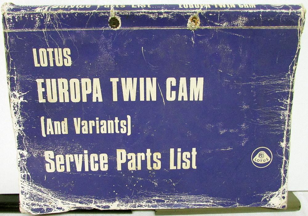 1972-1973 Lotus Europa Twin Cam Dealer Service Parts List Book