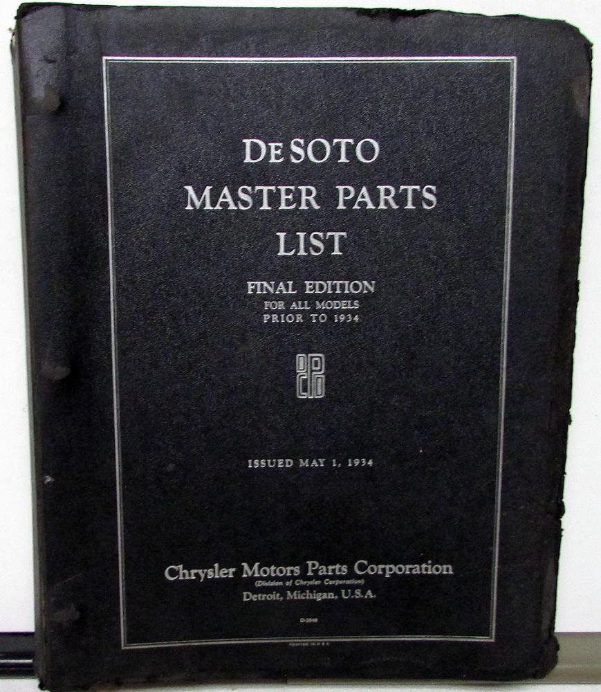 19281933 DeSoto Dealer Master Parts List Catalog Book Model K CK CF SA