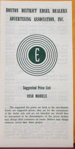 1958 Edsel Ranger Pacer Corsair Citation Boston District Price List Sales Folder