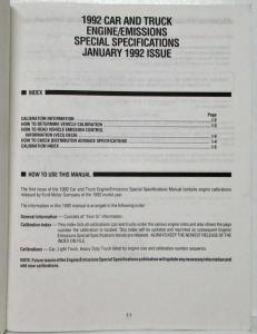 1992 Ford Car & Truck Engine Emission Special Specifications Issue Shop Manual