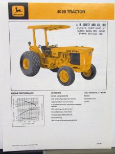 1981 John Deere Dealer Sales Brochure Data Spec Sheet 401B Tractor
