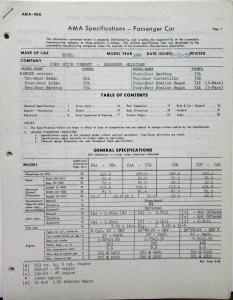 1960 Edsel Ranger AMA Consolidated Specification Questionnaire