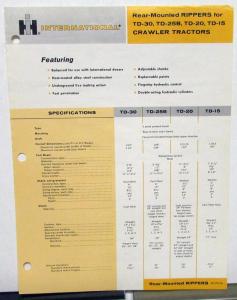 1960 International IH Brochure Data Spec Sheet Rear Mounted Rippers For Crawlers