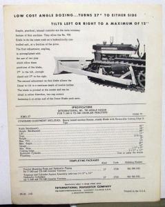 1961 International IH Brochure Data Spec Sheet No 700 Angle Dozer Industrial