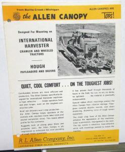 1970 Allen Canopy For International IH Crawlers & Tractors Brochure Data Sheet