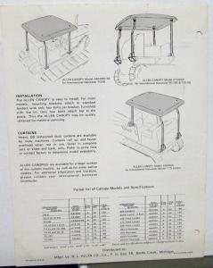 1970 Allen Canopy For International IH Crawlers & Tractors Brochure Data Sheet