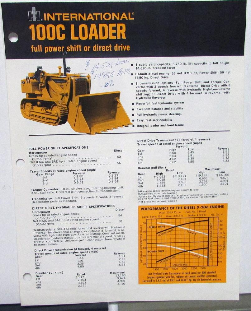 1971 International IH Dealer Sales Brochure 100C Loader Tractor Construction