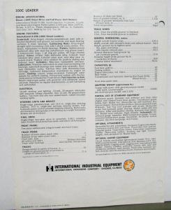 1971 International IH Dealer Sales Brochure 100C Loader Tractor Construction