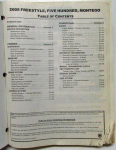 2005 Ford Freestyle Five Hundred & Mercury Montego Service Manual Only Vol 1