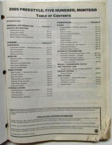 2005 Ford Freestyle Five Hundred & Mercury Montego Service Manual Only Vol 1