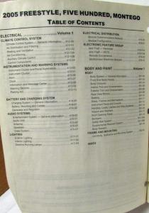 2005 Ford Freestyle Five Hundred & Mercury Montego Service Manual Only Vol 1